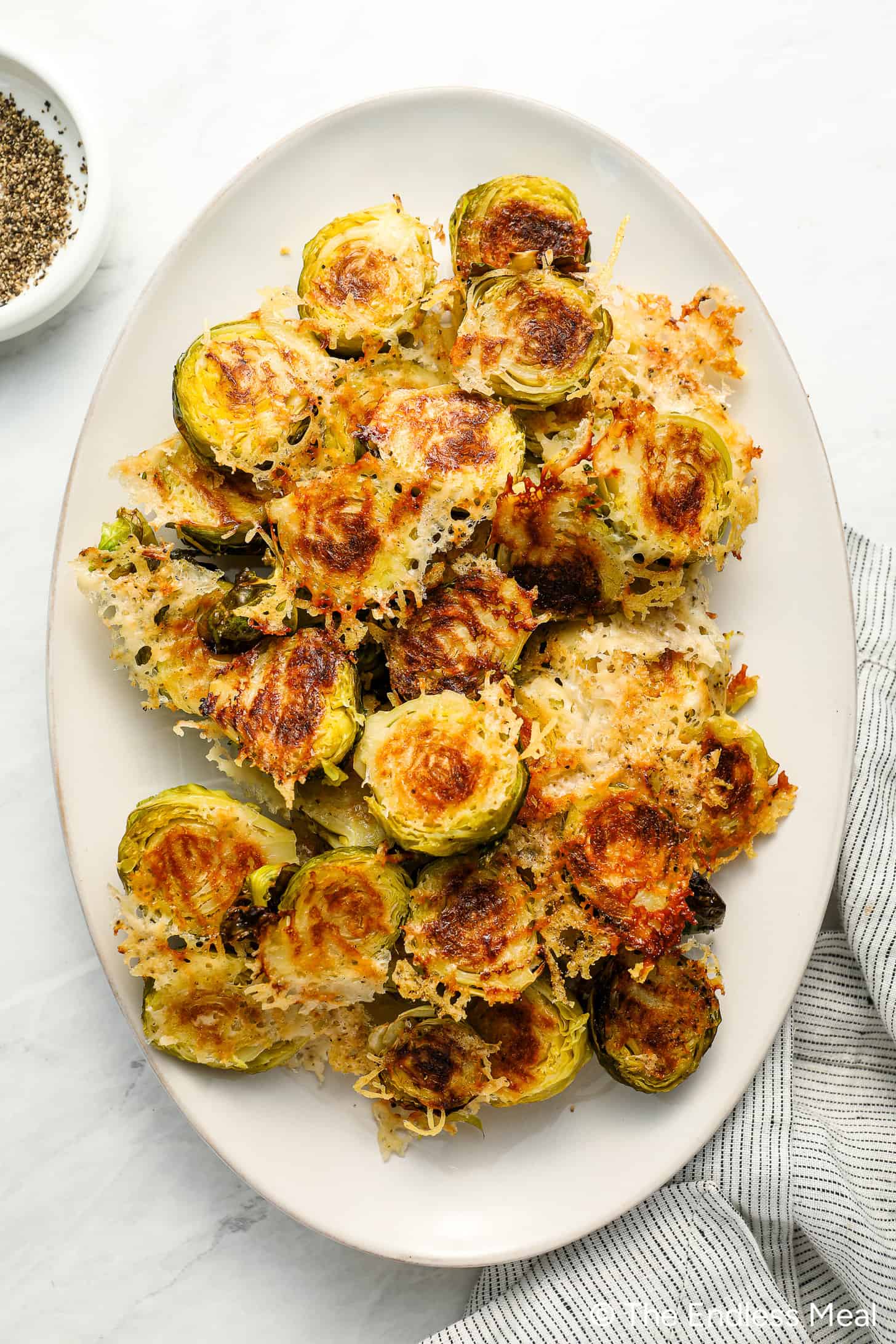 Parmesan Brussels Sprouts on a serving platter