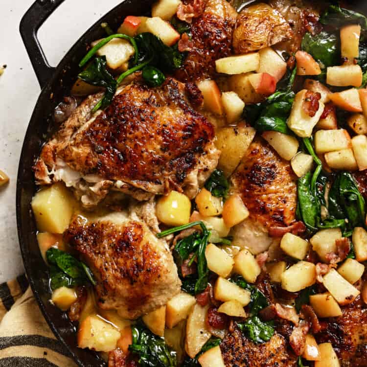 Cooking Apple Chicken in a pan