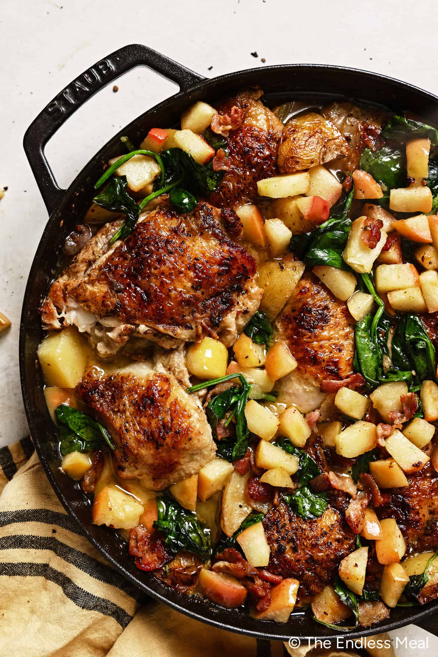 Cooking Apple Chicken in a pan