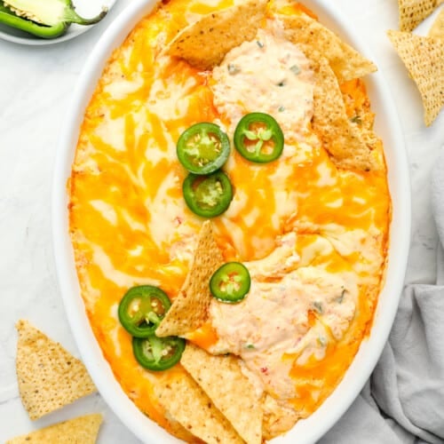 Jalapeno Cheese Dip in a baking dish