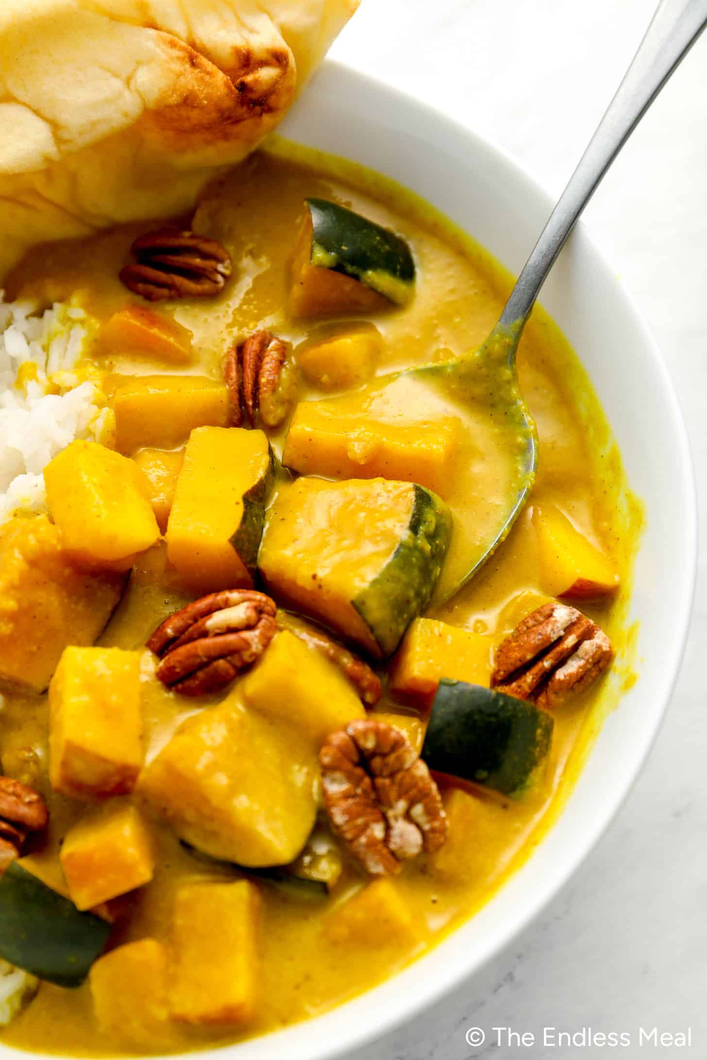 A close up of Pumpkin Curry in a bowl