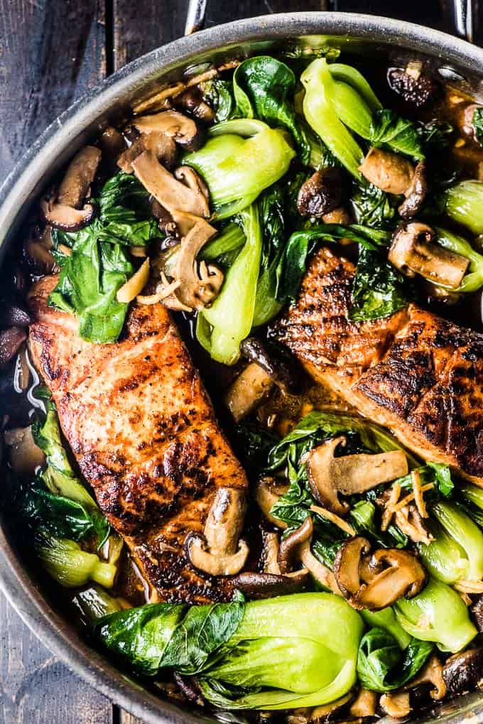 Shiitake Asian Salmon with Bok Choy from the Sugar Free Paleo Dinner Recipes Cookbook