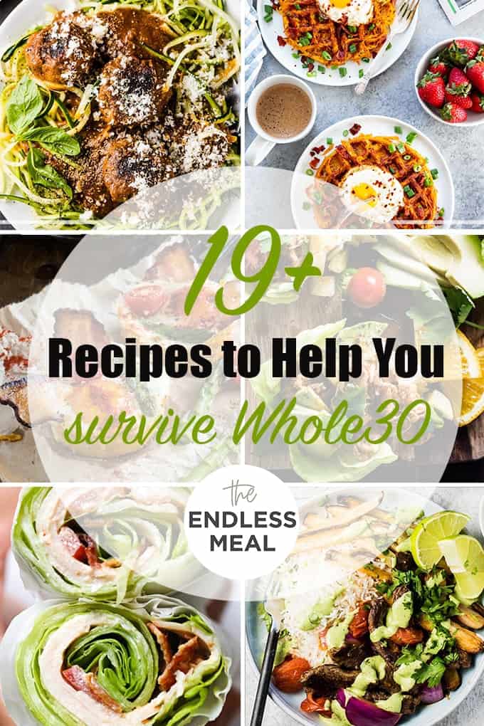 a collage of 6 whole30 recipes with the post title on the picture.
