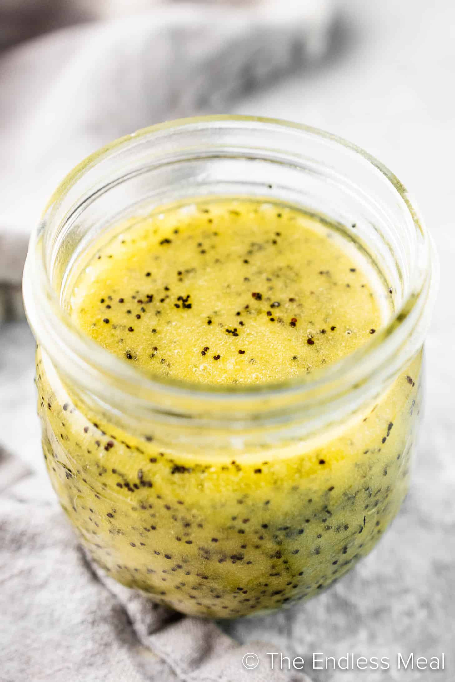 Lemon Poppy Seed Dressing in a glass jar