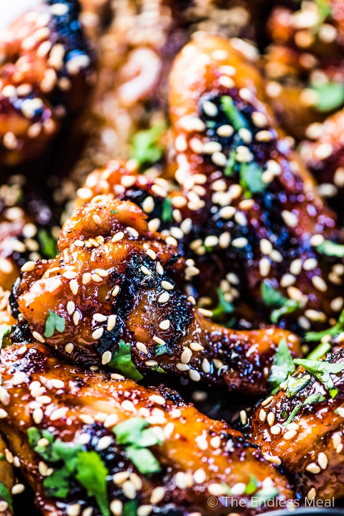 A closeup of the grilled wings.