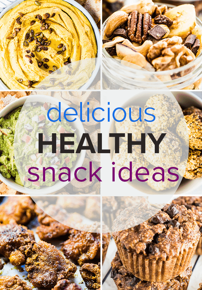 A collage of all the best healthy snack ideas.