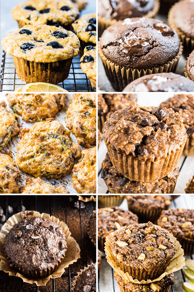 A collage of healthy muffin recipes for snacks.