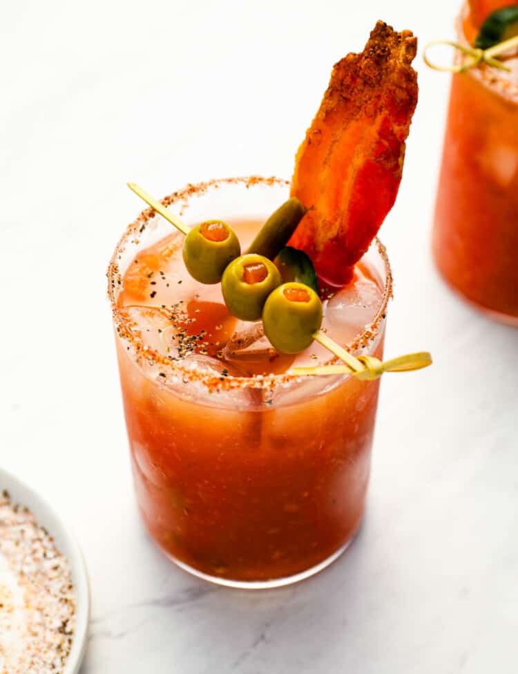 A Bloody Caesar drink on the brunch table.