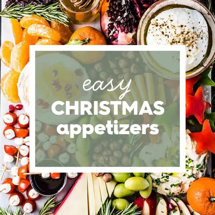 A holiday appetizer platter with the words easy Christmas appetizers on top.