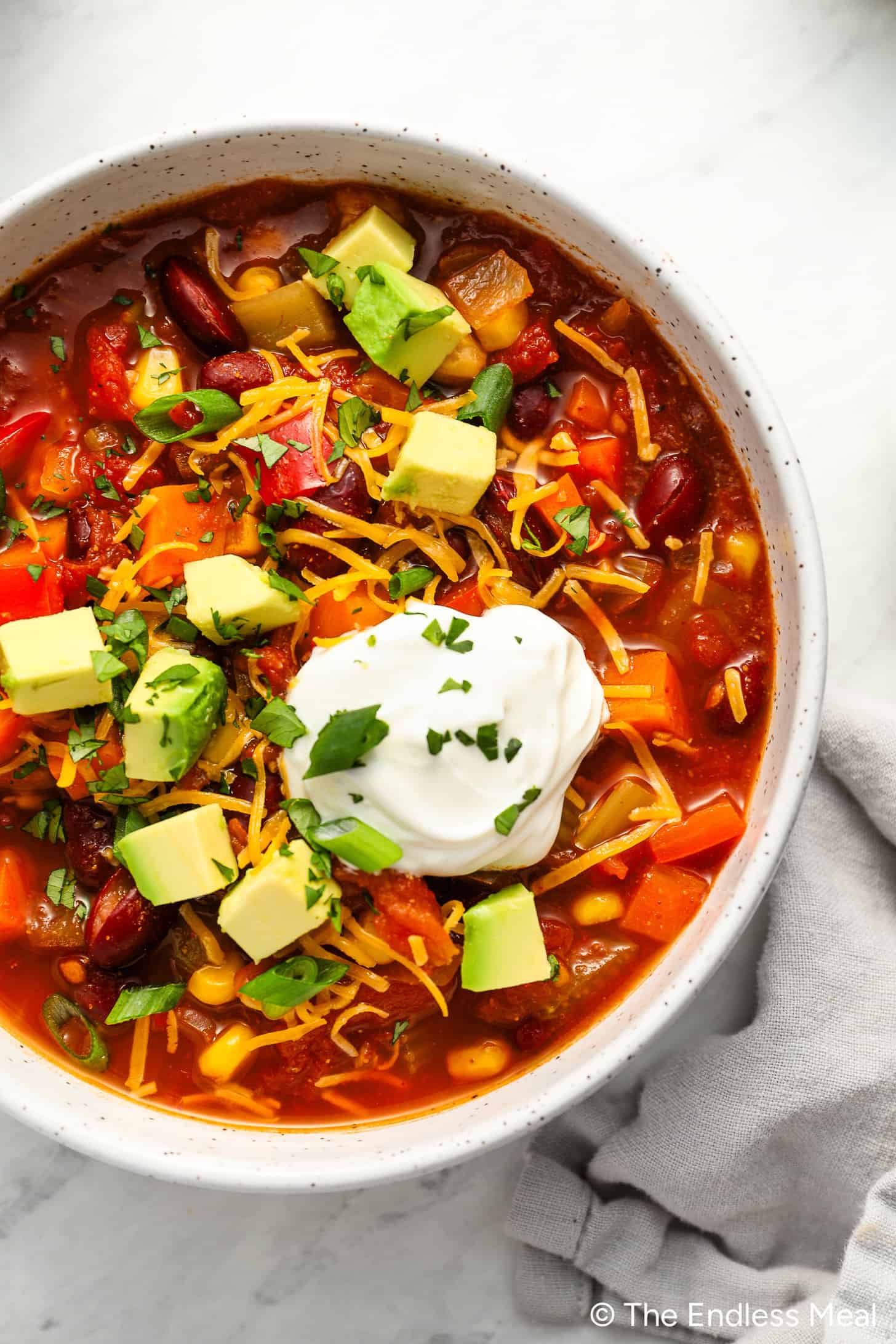 A close up of a bowl of Slow Cooker Vegetarian Chili