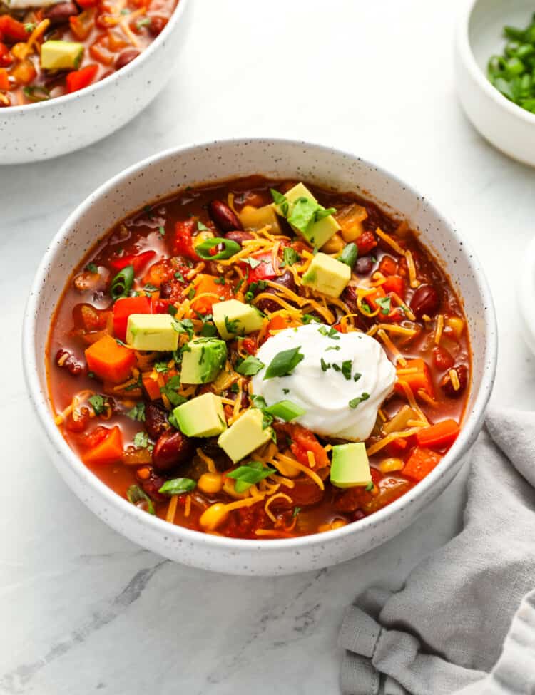 A bowl of Slow Cooker Vegetarian Chili