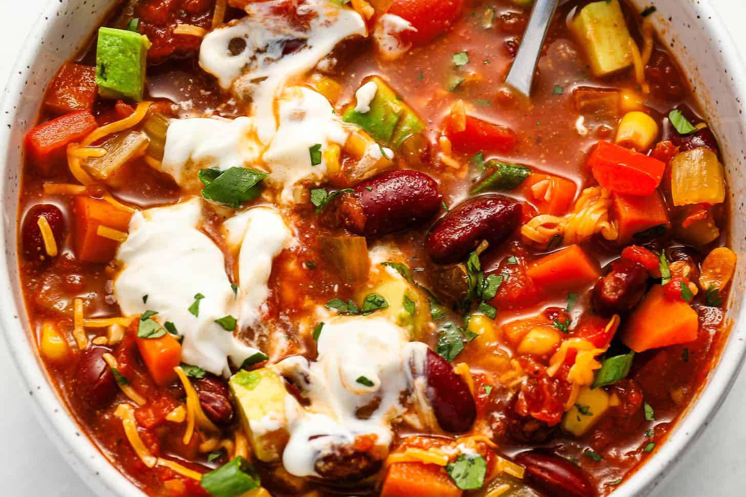 a bowl of slow cooker vegetarian chili
