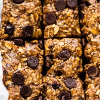 Homemade nut free granola bars in a pan.