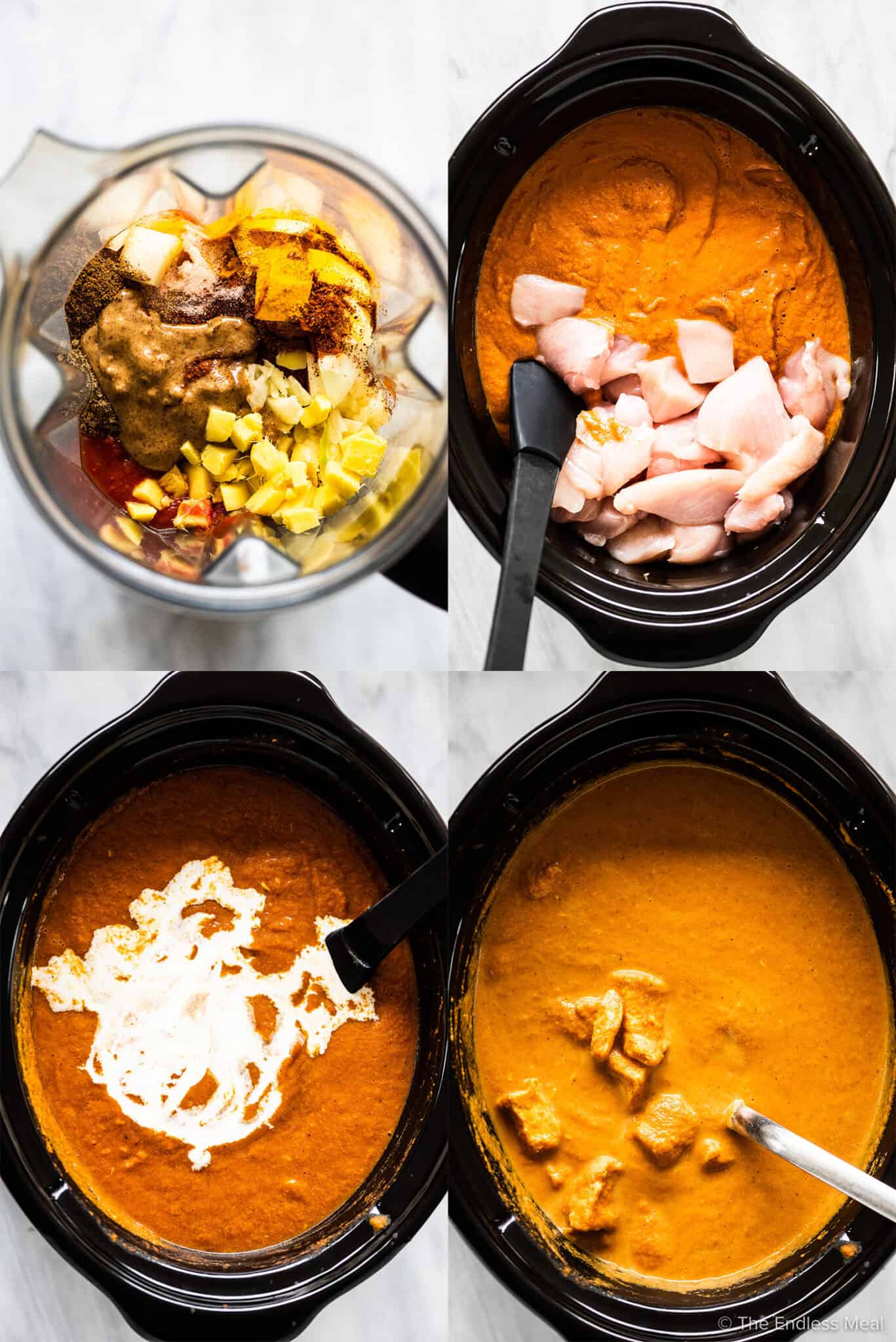 4 images showing how to make crockpot butte chicken.