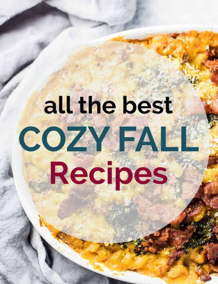 A dish of pumpkin pasta with the words all the best cozy fall recipes written on top.