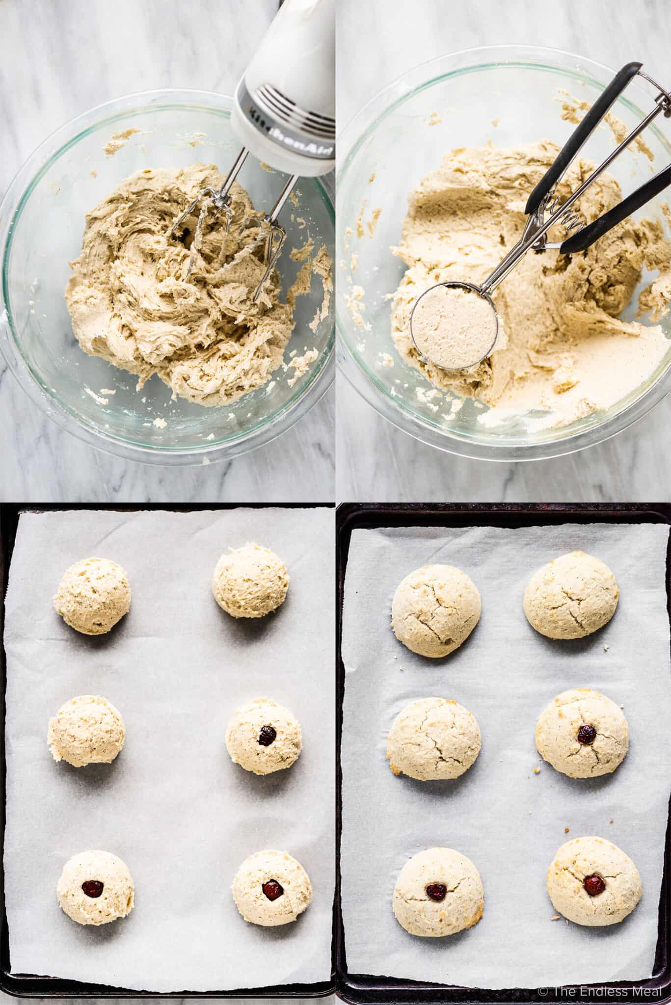 4 pictures showing how to make gluten free shortbread cookies. 