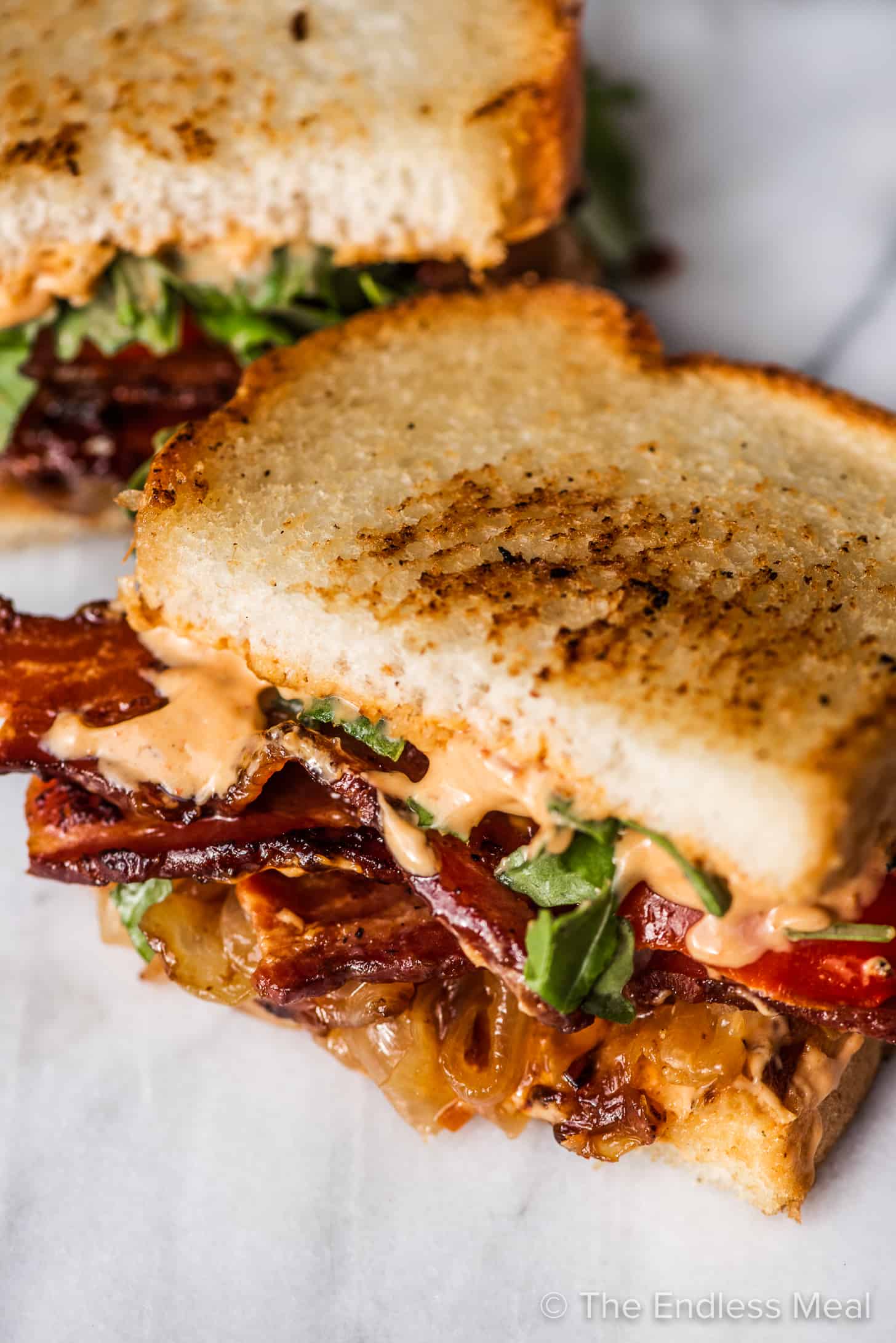 a closeup of this bacon sandwich recipe.