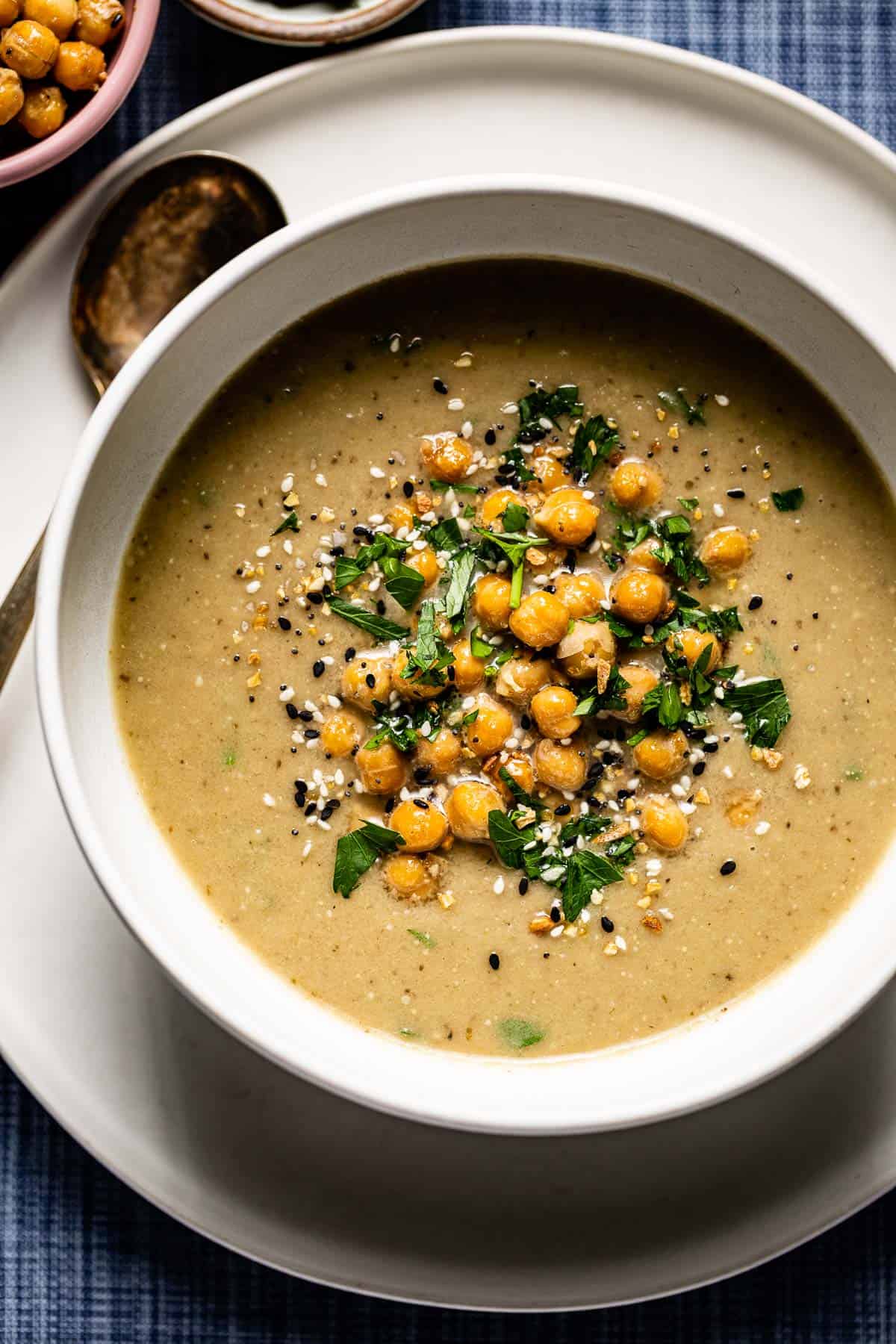 Roasted Eggplant Soup With Crispy Chickpea Croutons Roasted Eggplant Soup With Crispy Chickpea Croutons