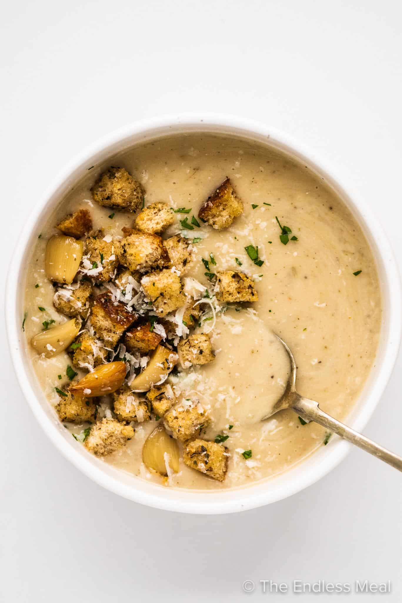roasted whole garlic soup one pot blended elegant warming cold weather easy simple dinner