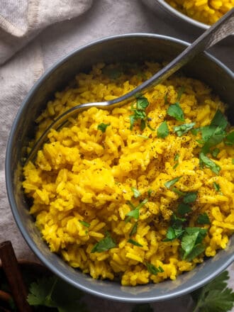 Golden Turmeric Rice in a bowl
