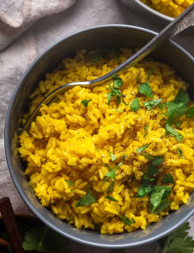 Golden Turmeric Rice in a bowl