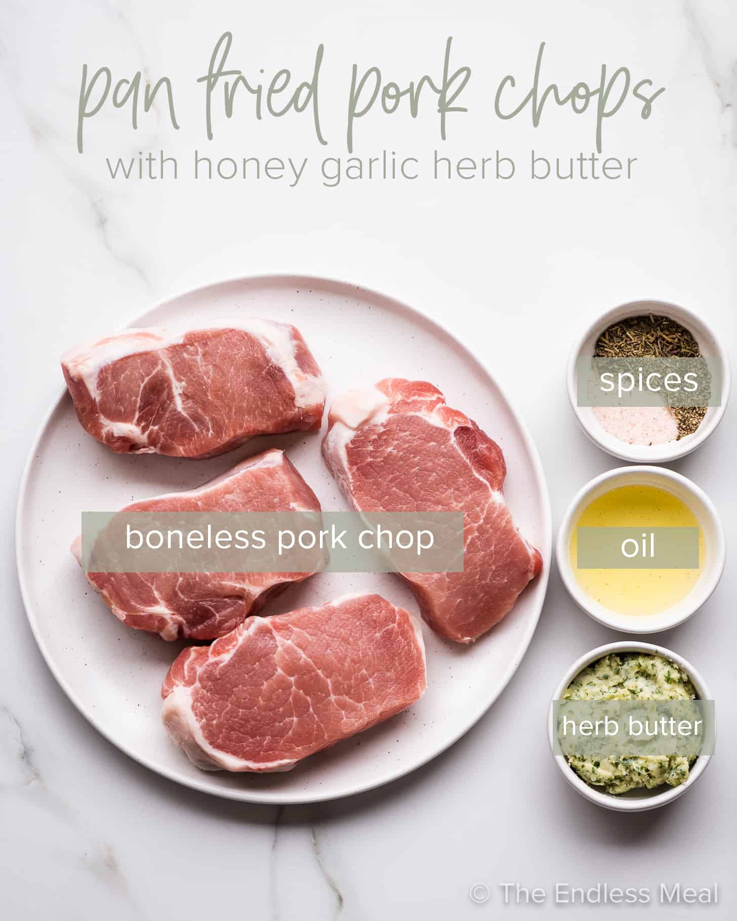 The ingredients needed to make Pan Fried Pork Chops