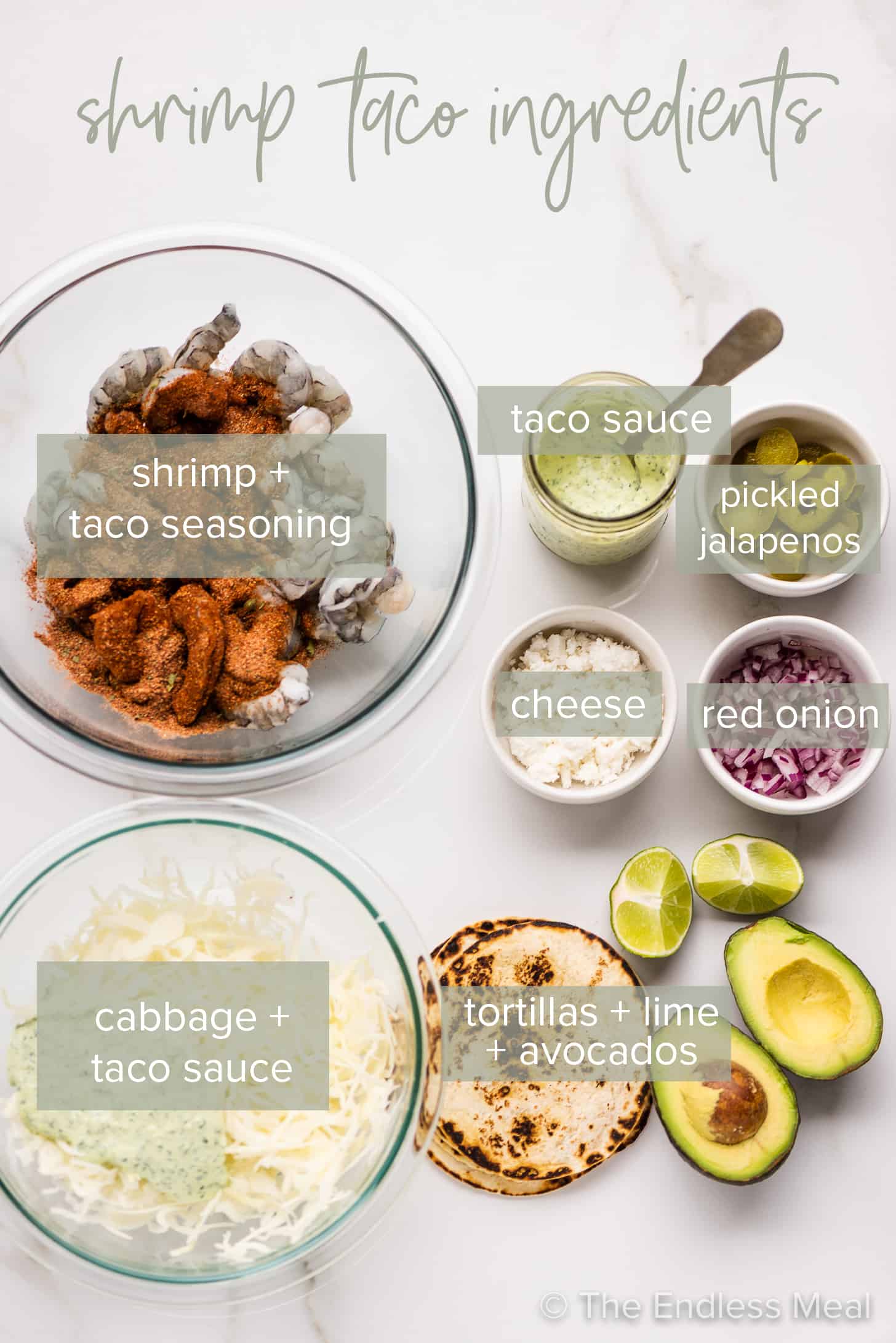 the ingredients needed to make this shrimp taco recipe