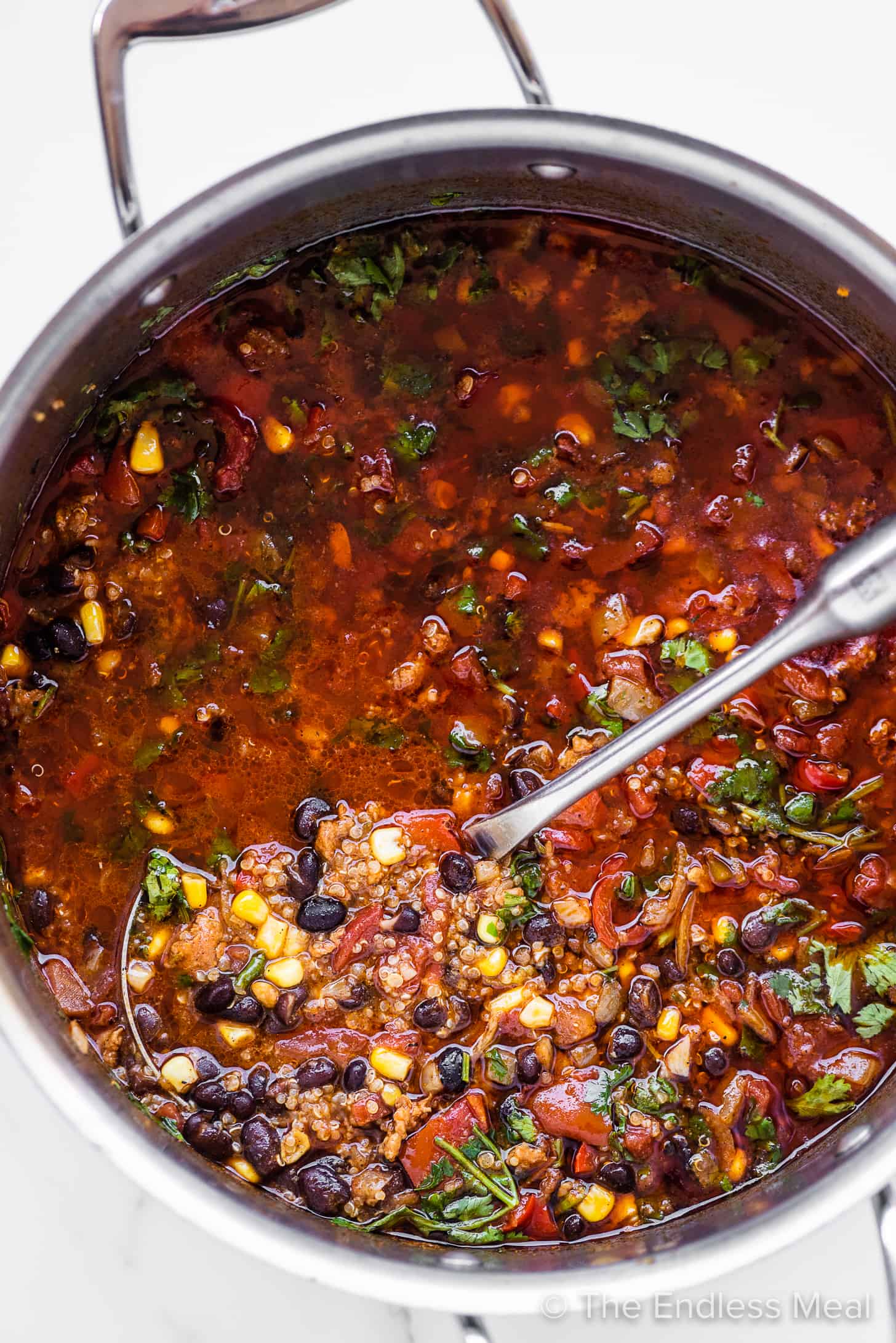 cooking mexican quinoa soup in a pot