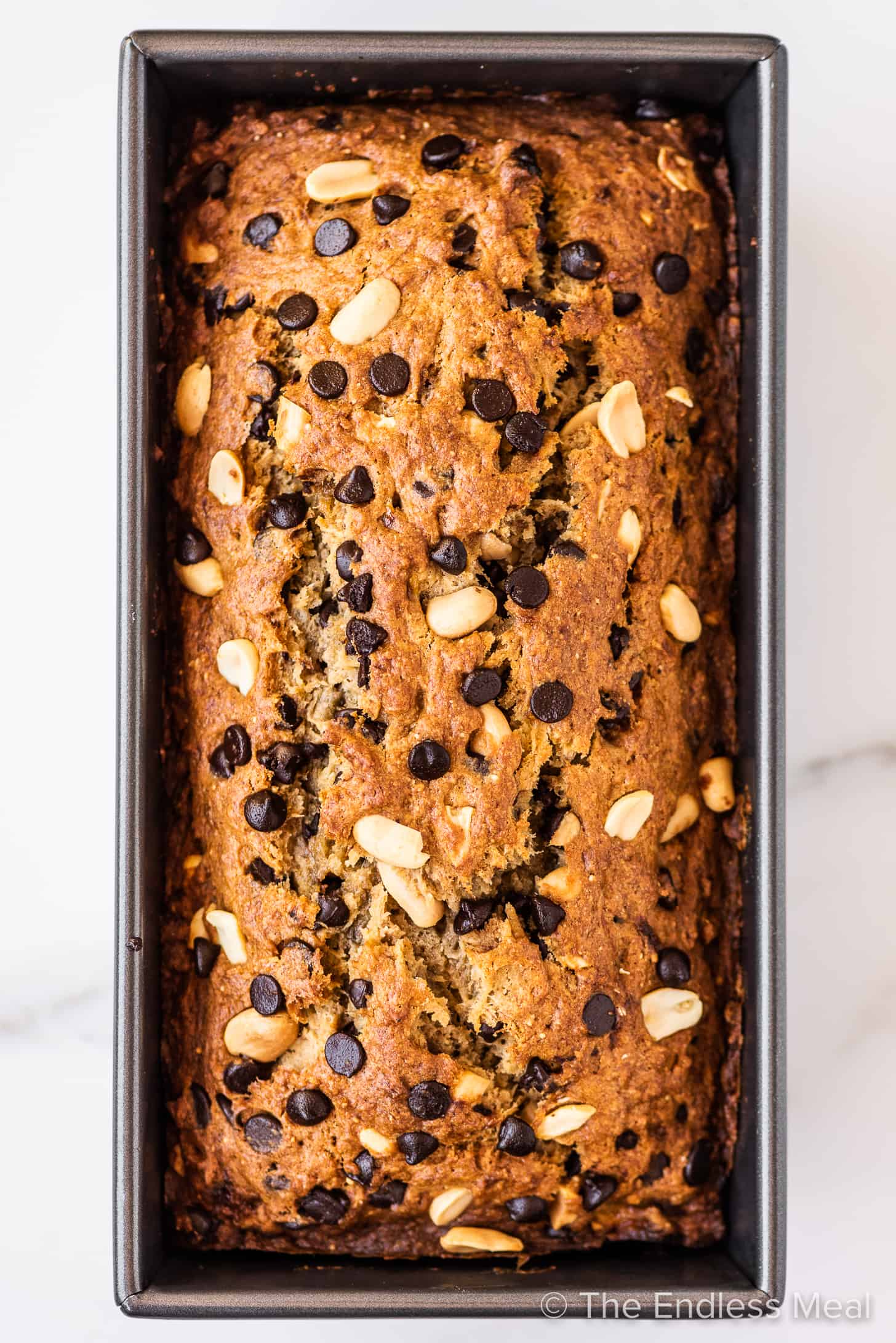 Peanut Butter Banana Bread in a loaf pan