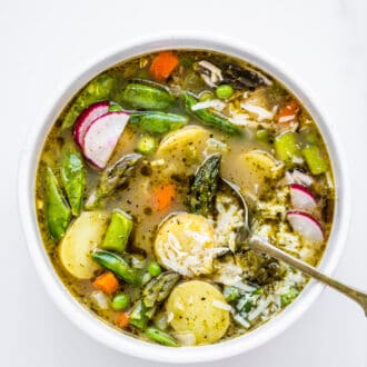 a bowl of spring minestrone soup