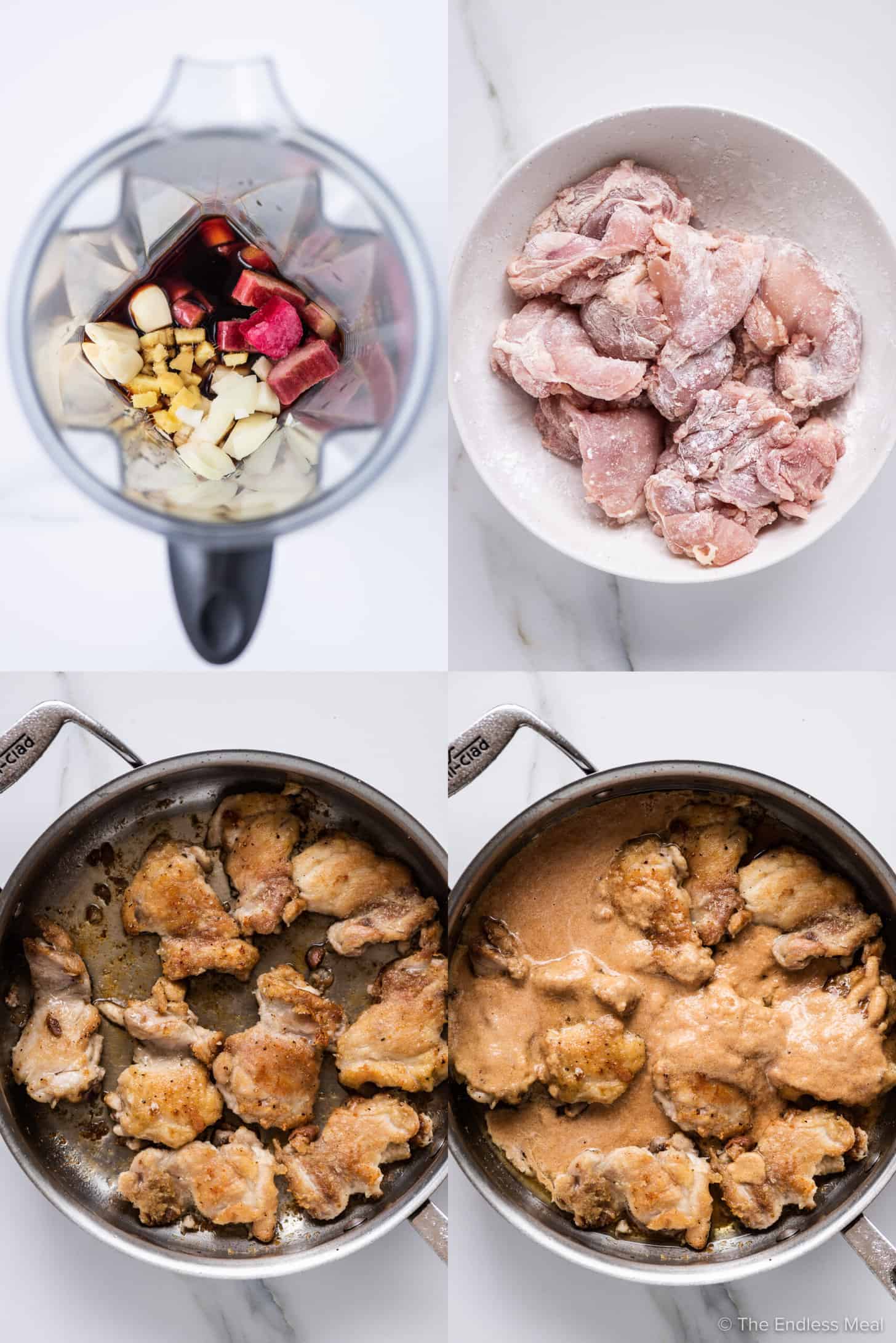 4 pictures showing how to make honey rhubarb chicken