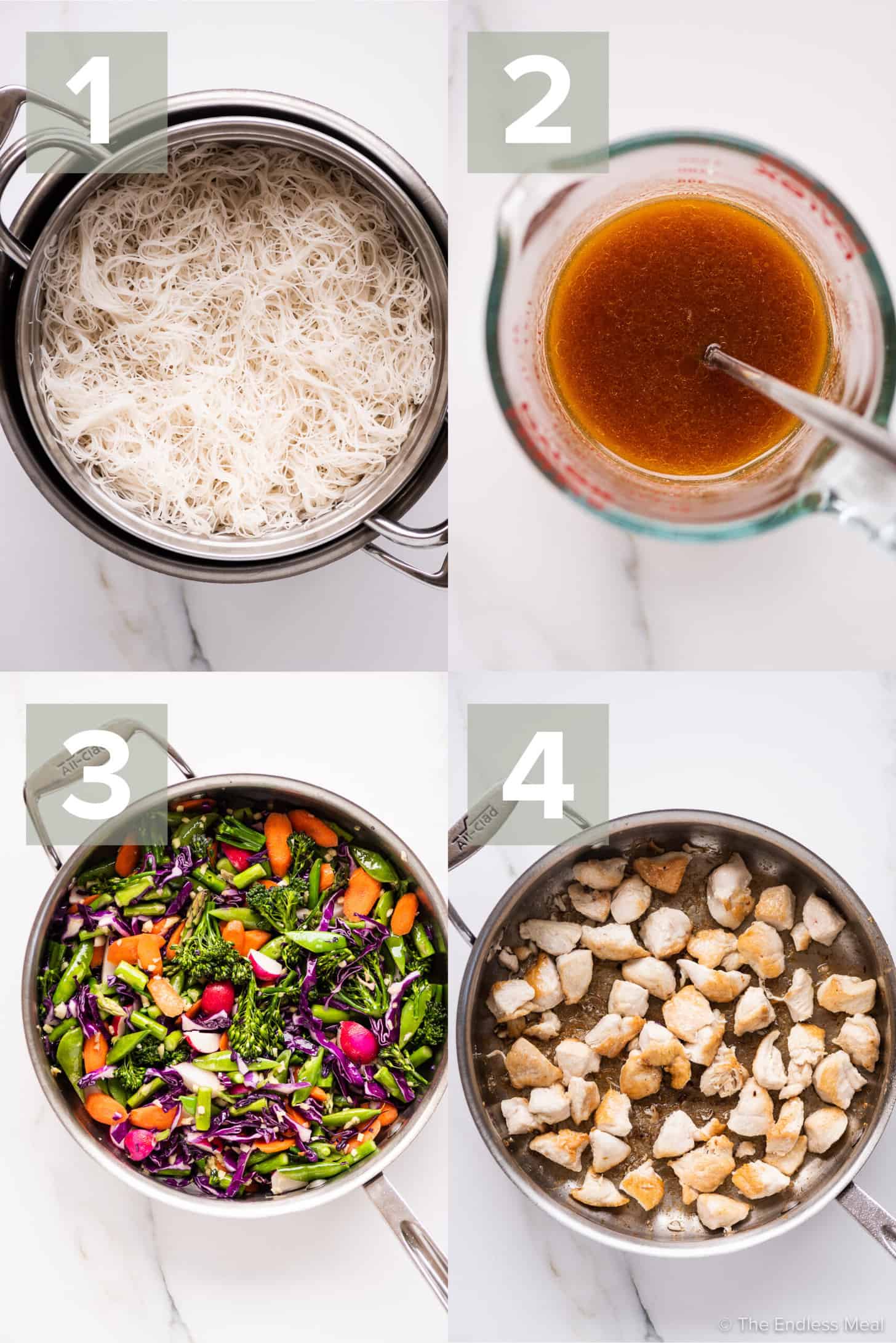 4 steps showing how to make this spring noodle stir fry recipe