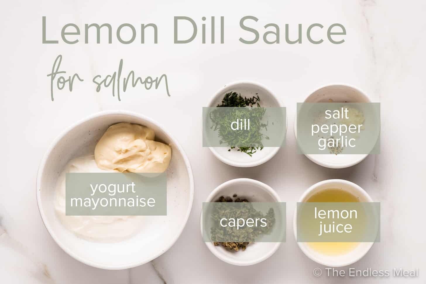 the ingredients to make lemon dill sauce for salmon