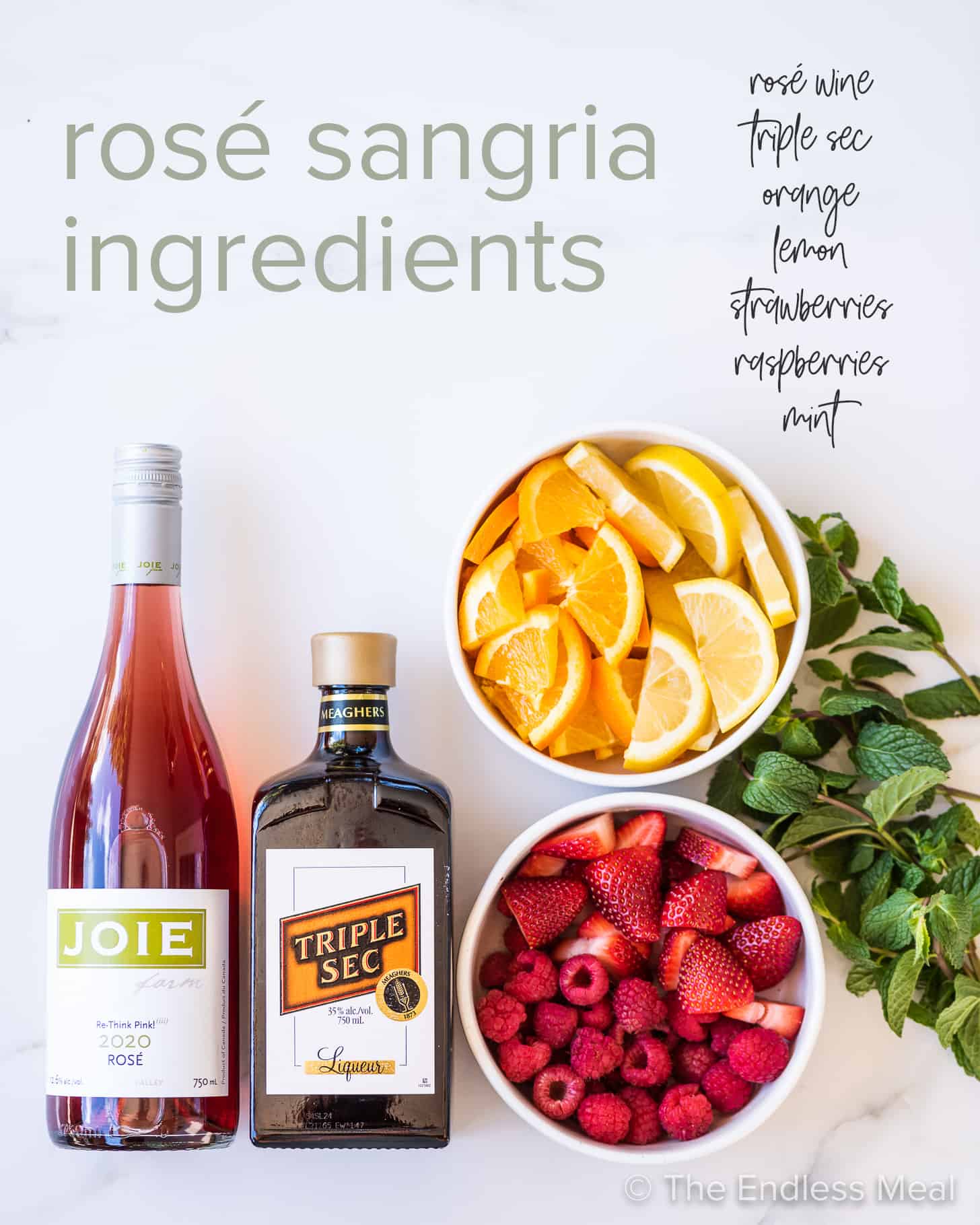 the ingredients to make a rose sangria