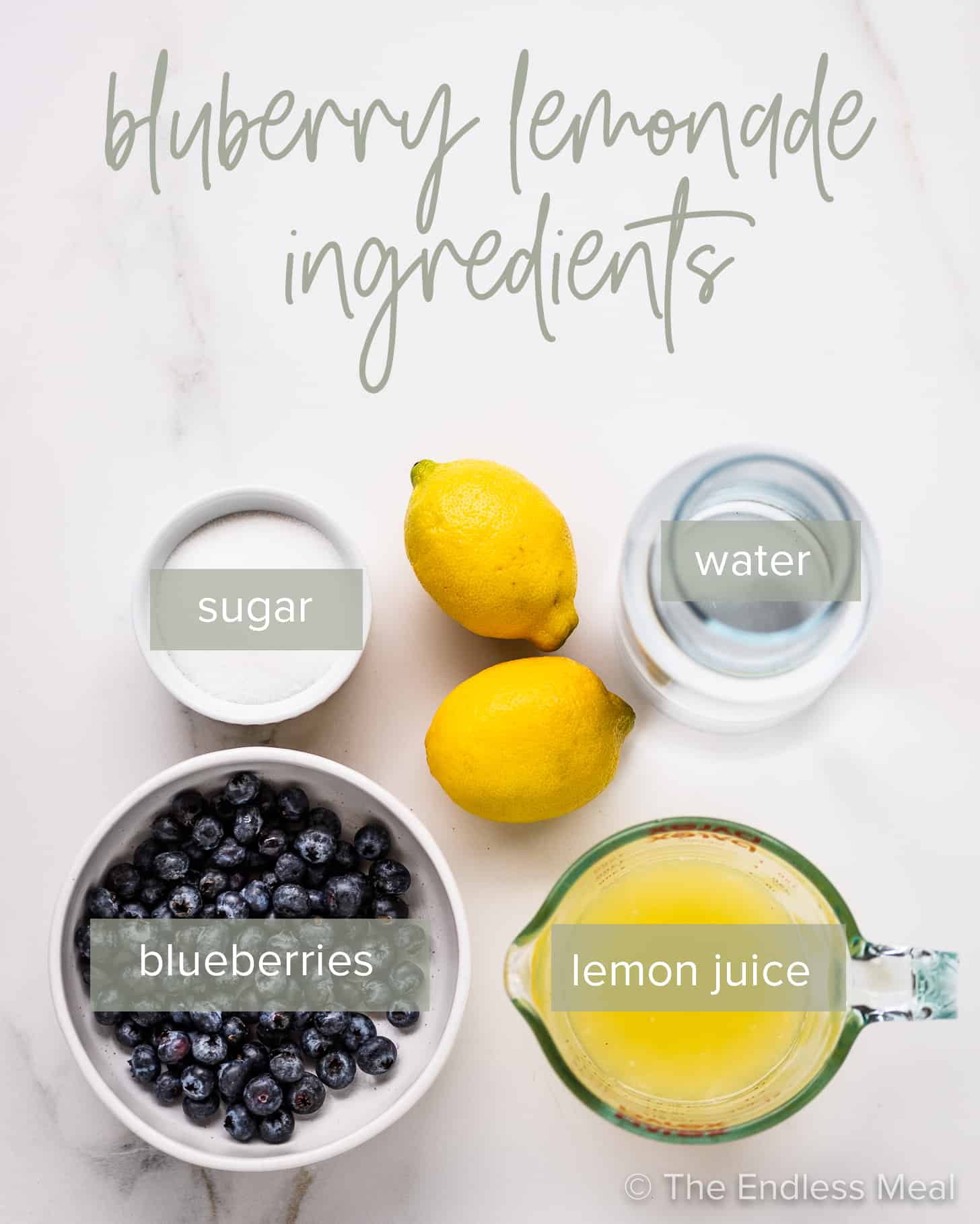 the ingredients needed to make a blueberry lemonade