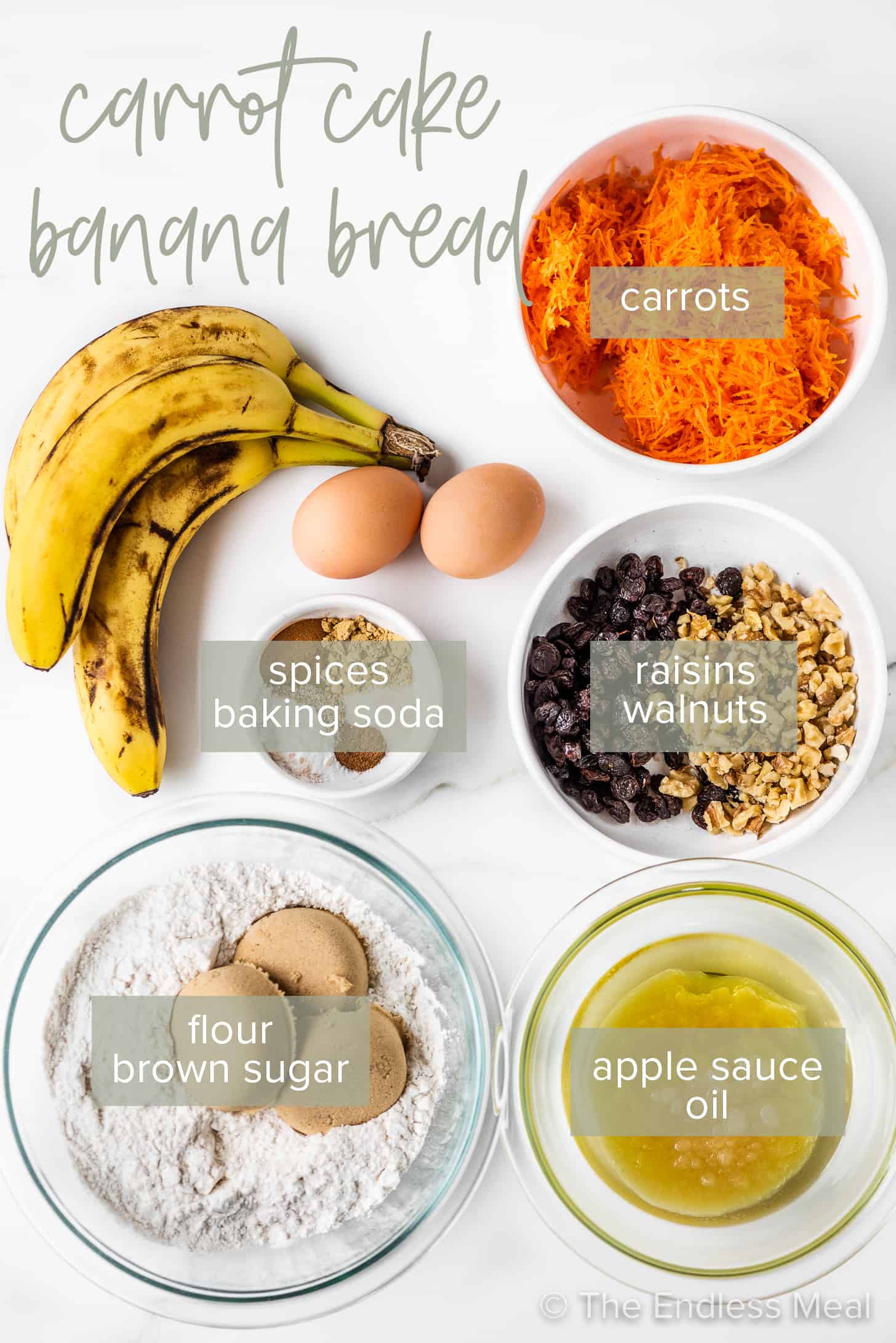 the ingredients to make carrot cake banana bread.