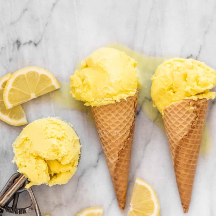 coconut cream lemon ice cream in cones.