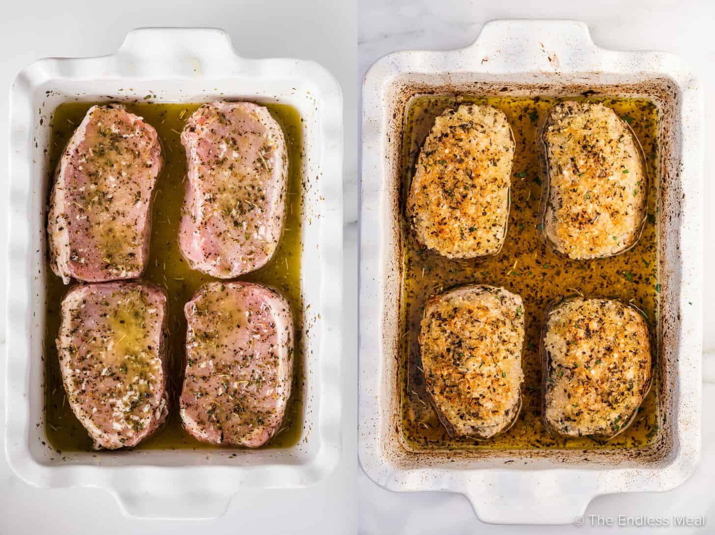 two pictures showing how to make Italian dressing chicken