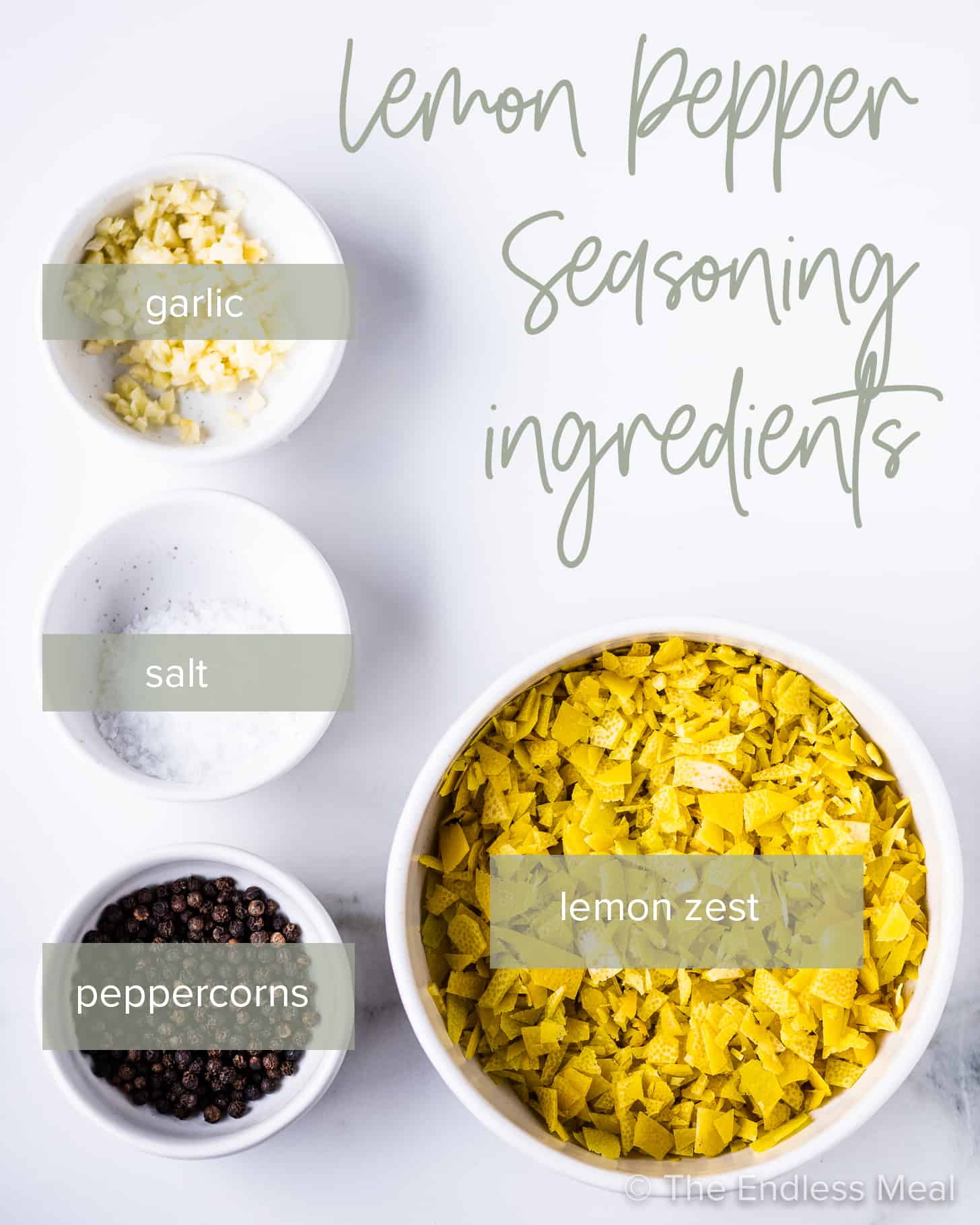 the ingredients needed to make homemade lemon pepper seasoning. 