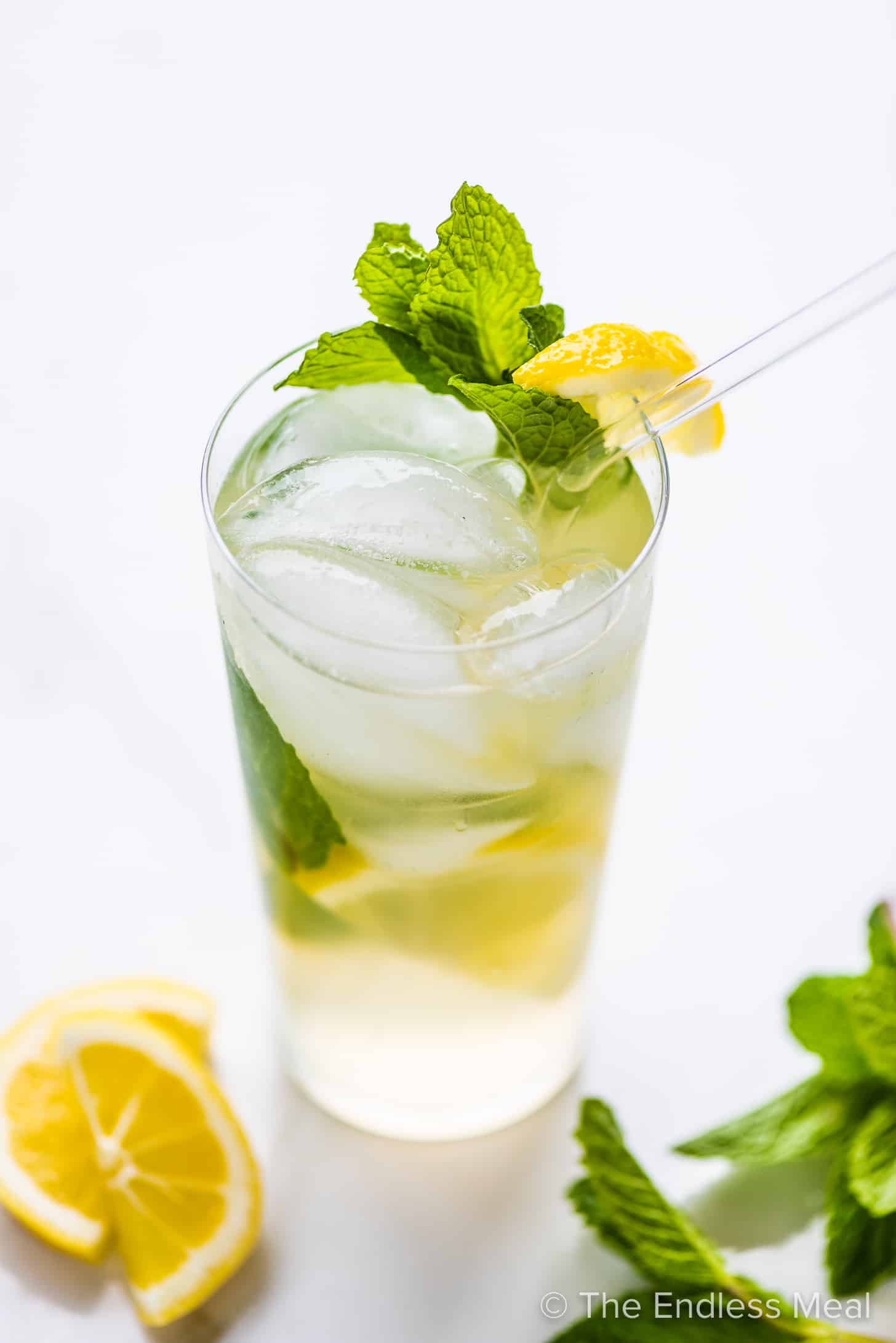 a tall glass of mint lemonade
