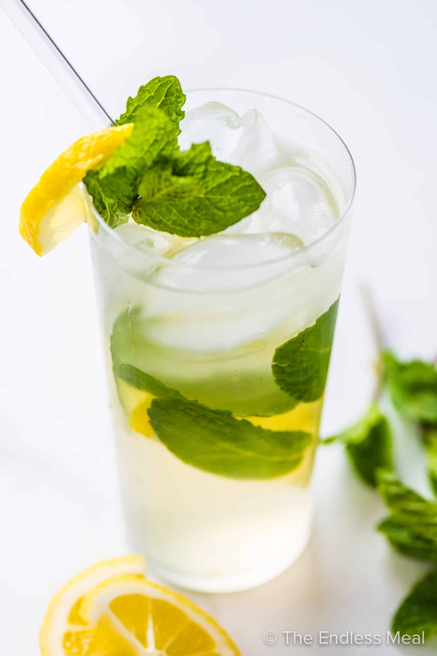 lemonade with mint in a tall glass