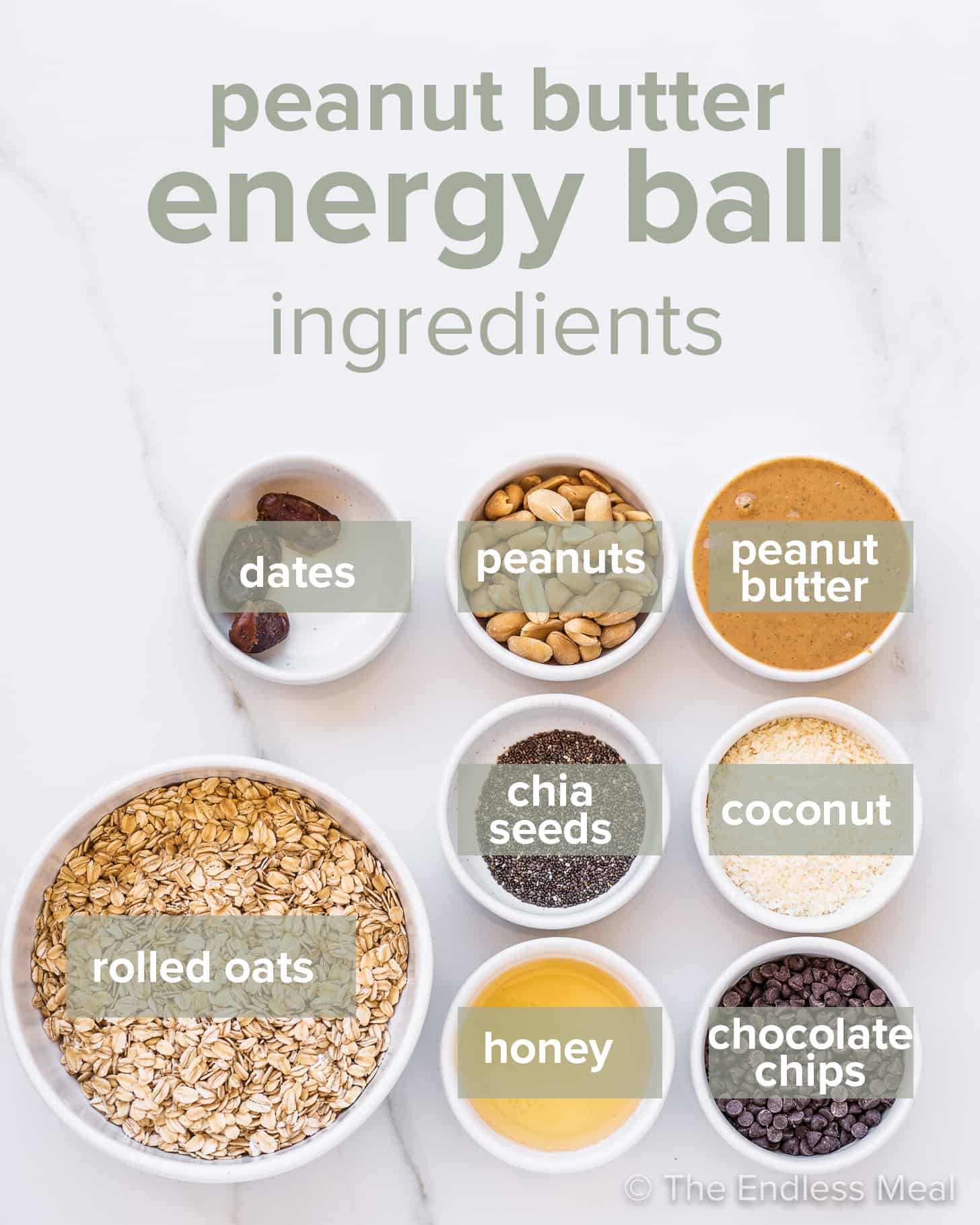 the ingredients needed to make peanut butter energy balls