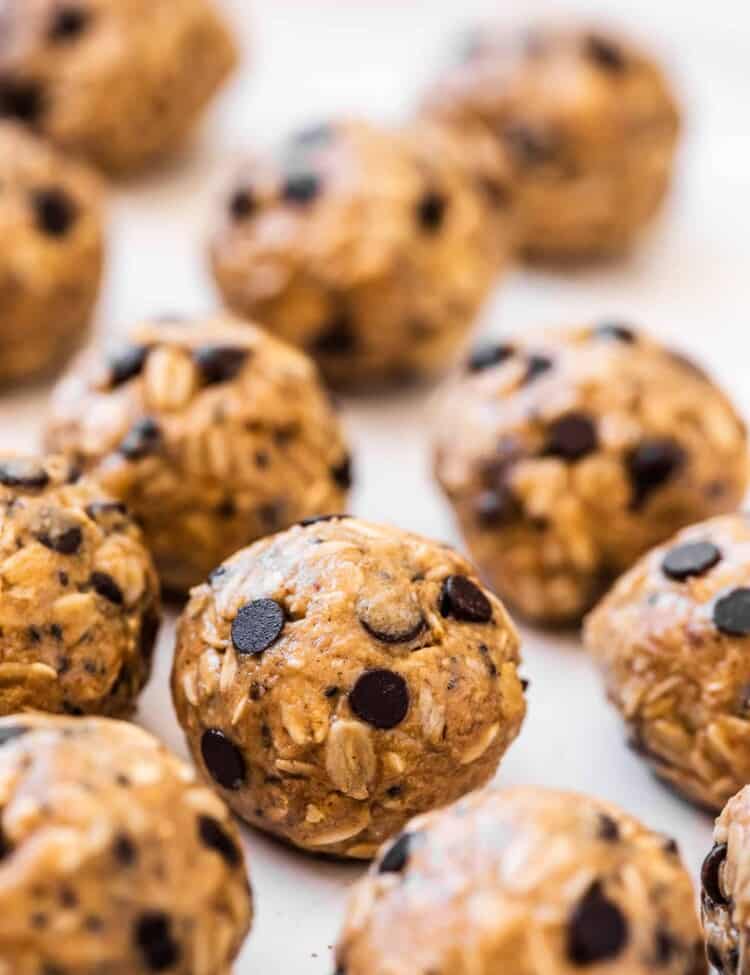 a close up of peanut butter energy balls
