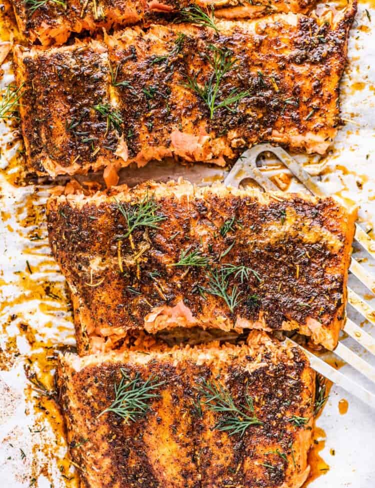 salmon baked low and slow on a baking sheet