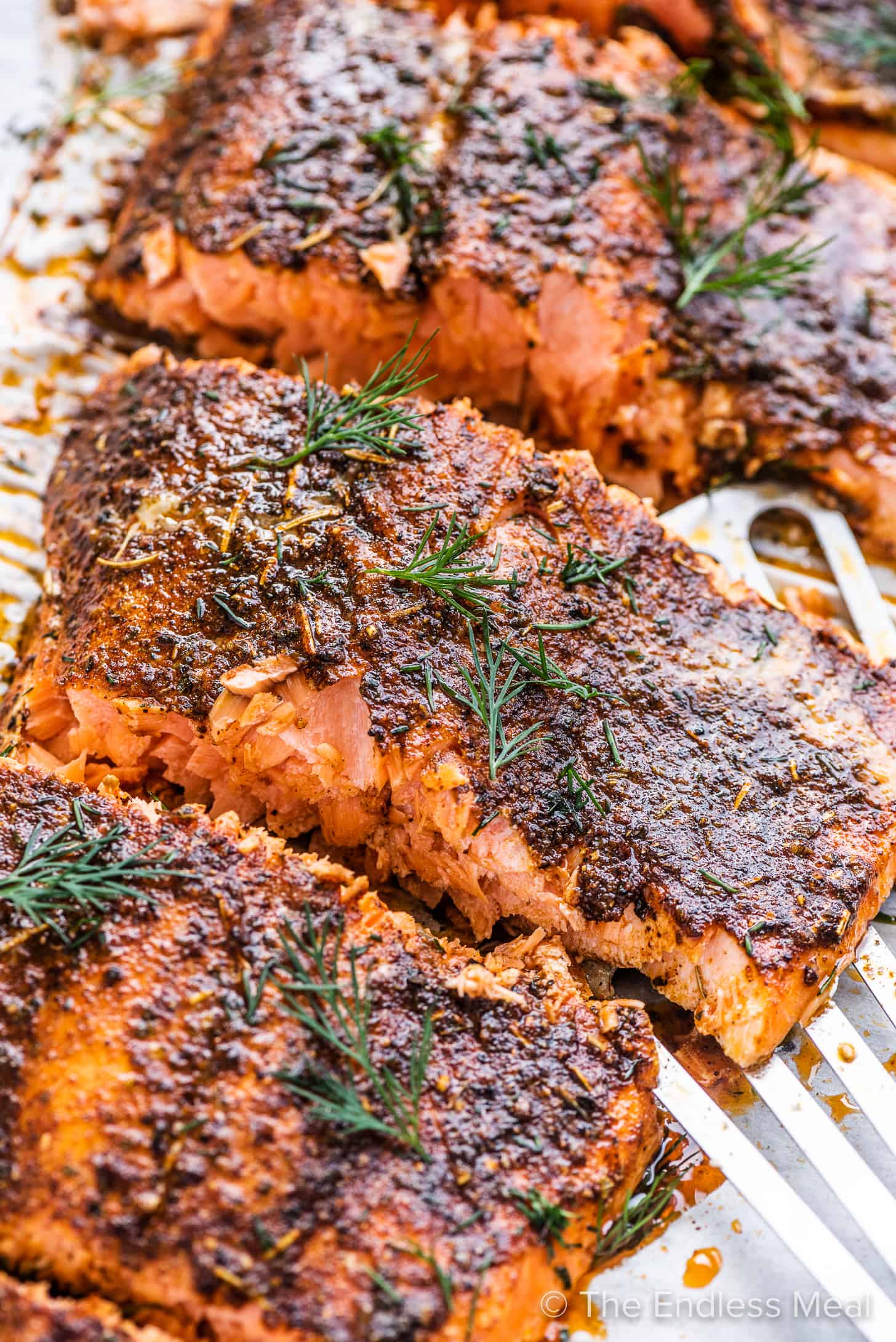 a close up of a piece of slow roasted salmon