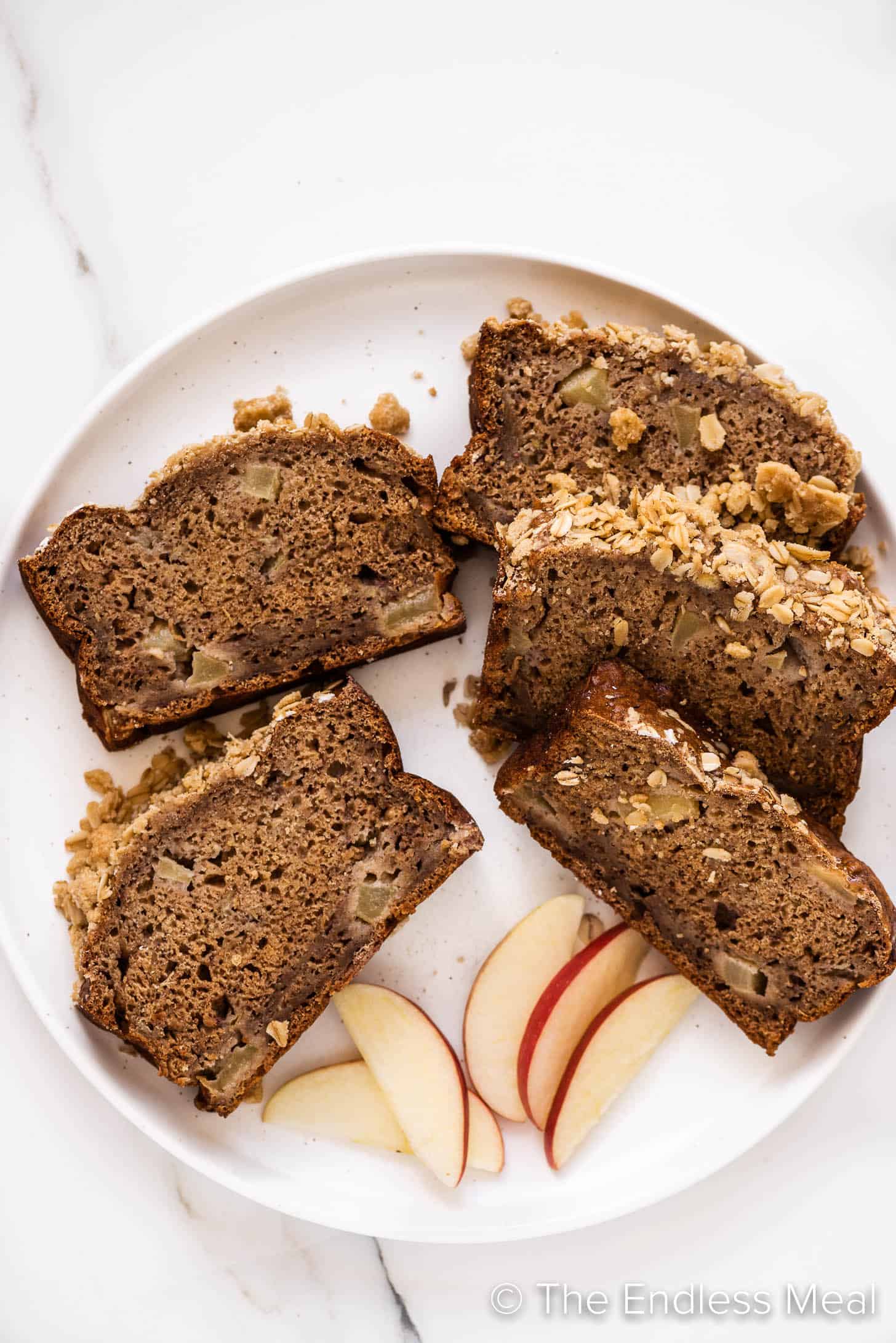 Apple Banana Bread slices on a plate