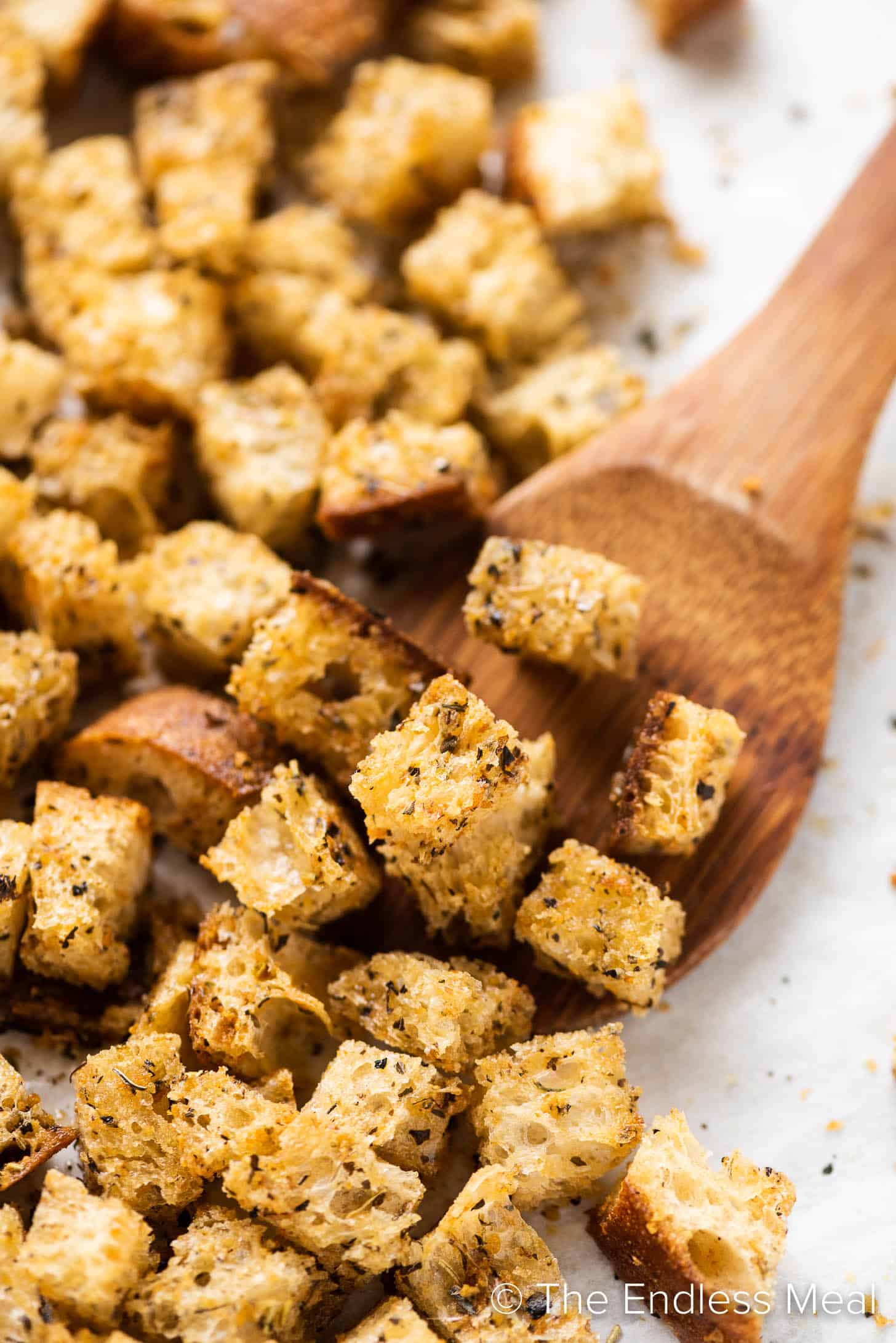 a close up of Bacon Croutons