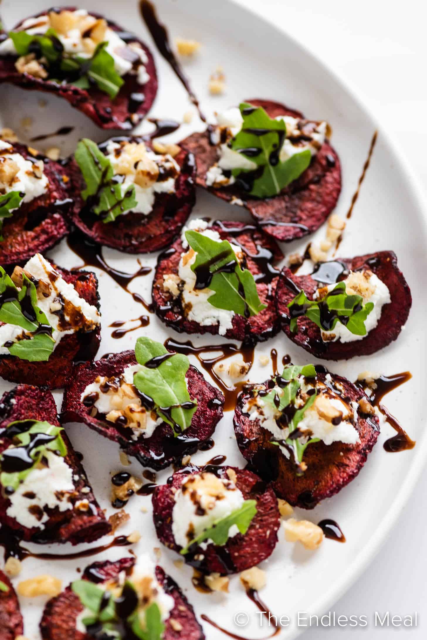 Beet and Goat Cheese Appetizer on a serving plate