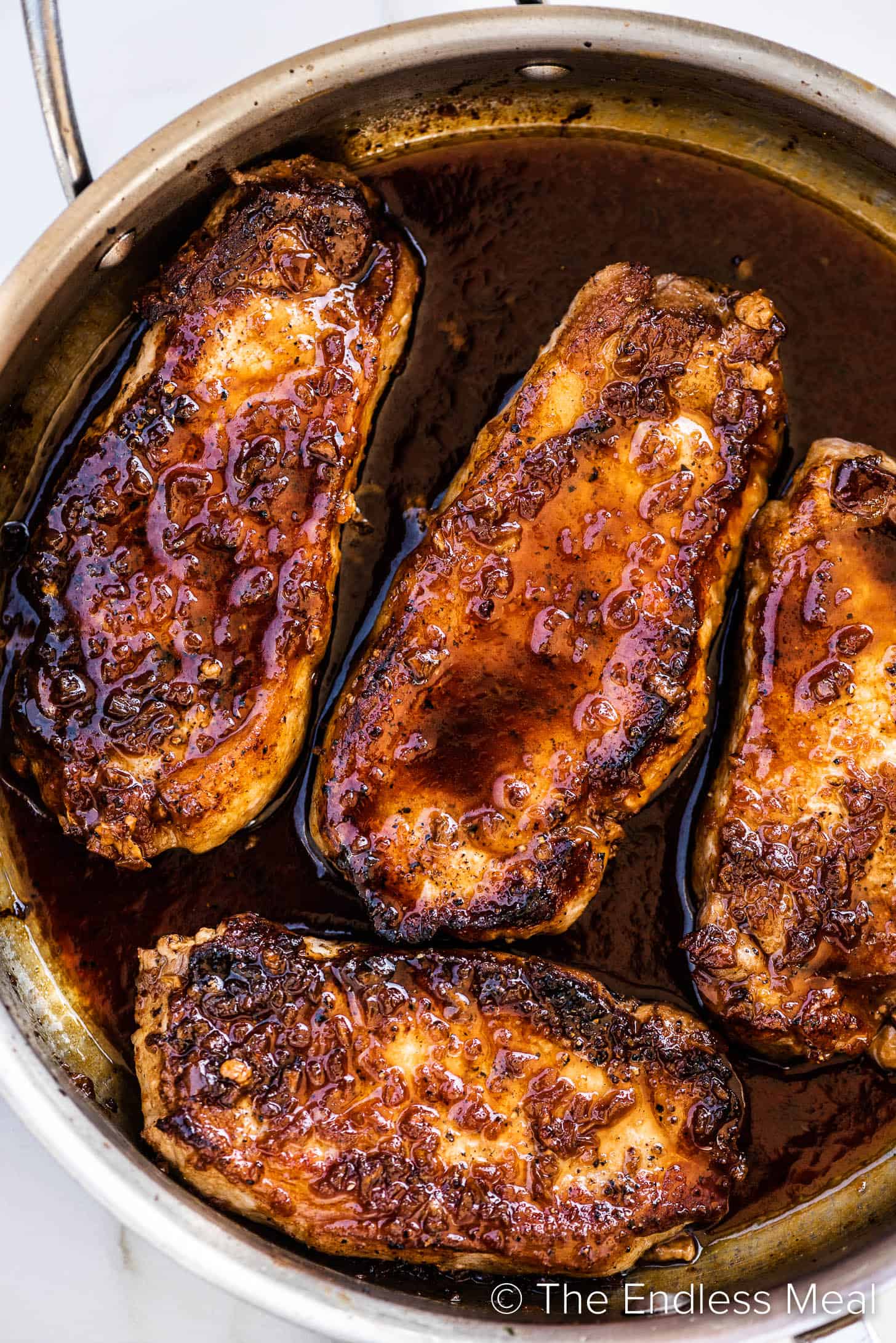 Honey Garlic Pork Chops in a pan