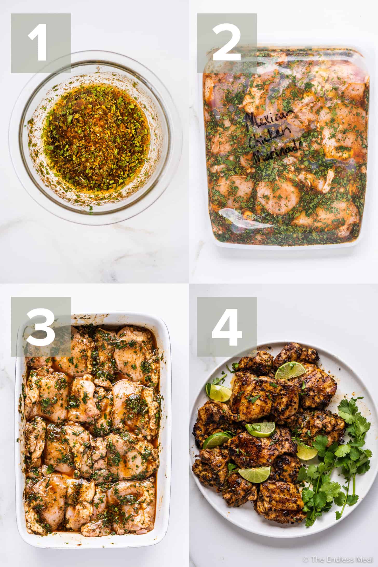 4 pictures showing how to make Mexican Chicken Marinade